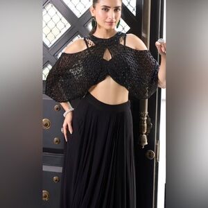 Trendy Indo Western 3pc Lehenga set - beaded cape, sequin top, skirt